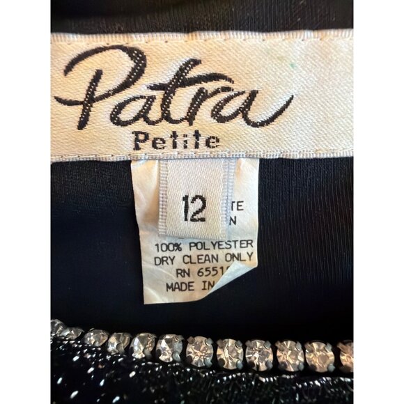 Patra Black Glitter Tiered Dress Size 12P Long Sleeve Semi-Sheer Formal Wear - Picture 4 of 5